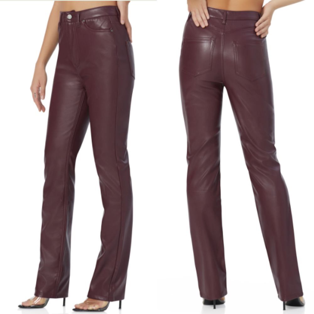 AFRM Women's Heston Port Royal Wine Faux Leather Straight Leg Pants Size 31 NWT